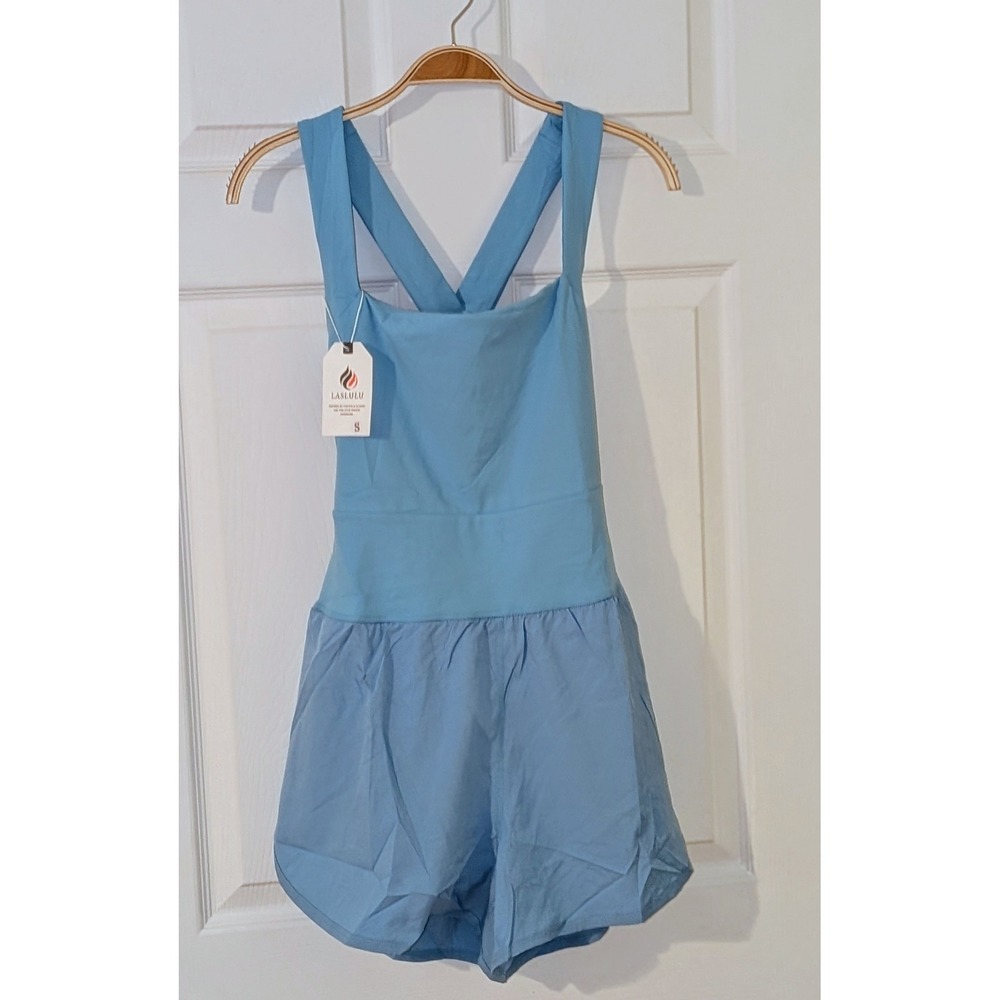 LASLULU Romper Jumpsuit Cross Back‎ Sleeveless Casual Athletic Blue Size S NWT